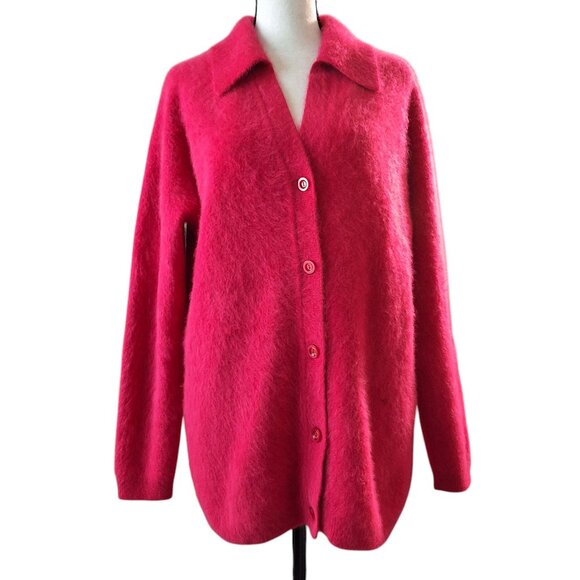 Vintage GiGi Womens Red Mohair Button Down Cardigan Sweater XL Cozycore - Picture 1 of 7